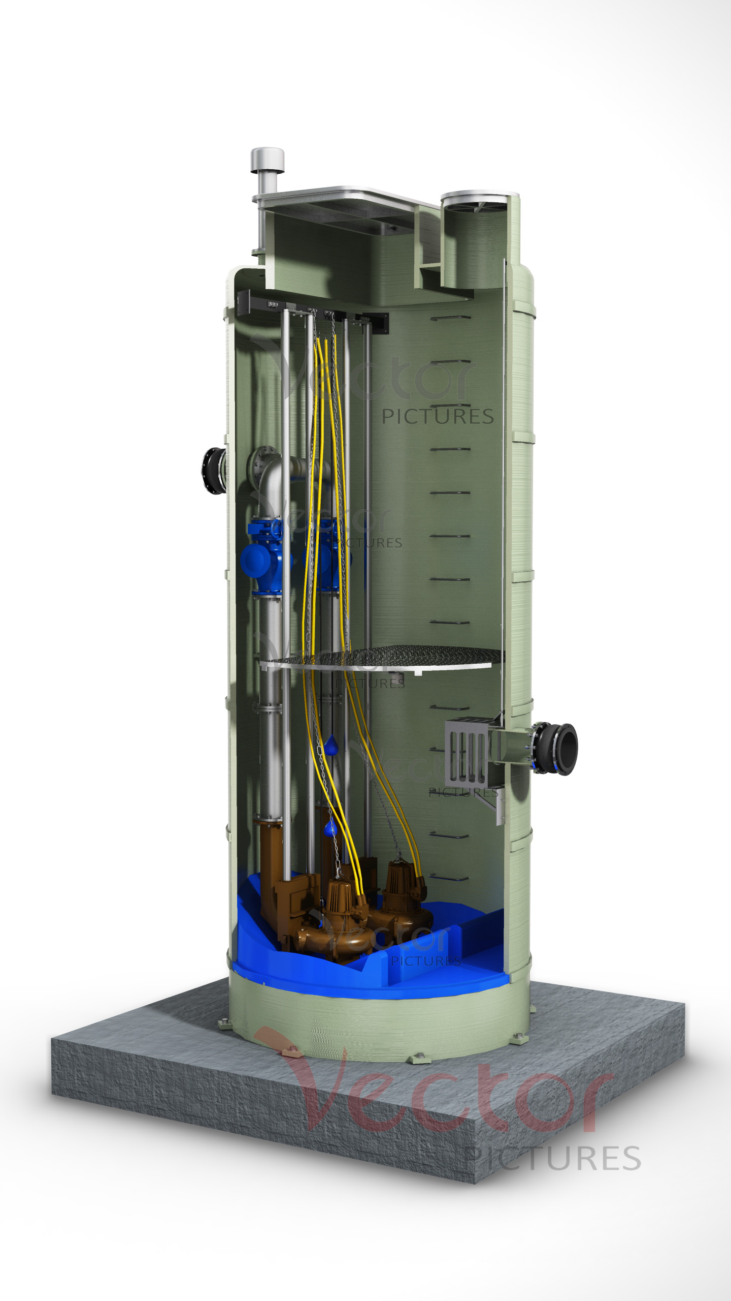 海斯特一體化泵站產品剖切三維效果圖