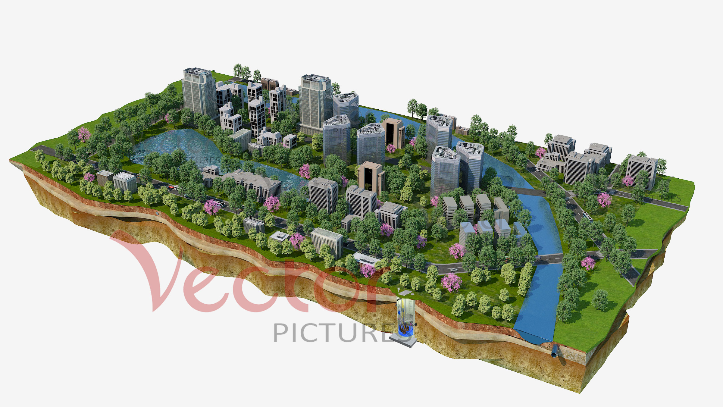 海斯特一體化泵站產品應用場景三維效果圖